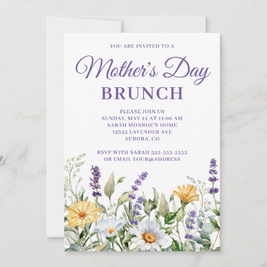 ワイルドフラワーウォータカラーマザーズデイ縁どブランチ 招待状 (正面)