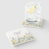 ワイルドフラワーウォータカラーモノグラ縁どム(Wildflowers Water color Mon ストーンコースター (横)