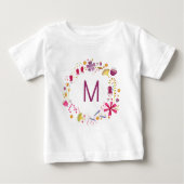 ワイルドフラワーウォータカラーリースモノグラムイニシャル ベビーTシャツ (正面)