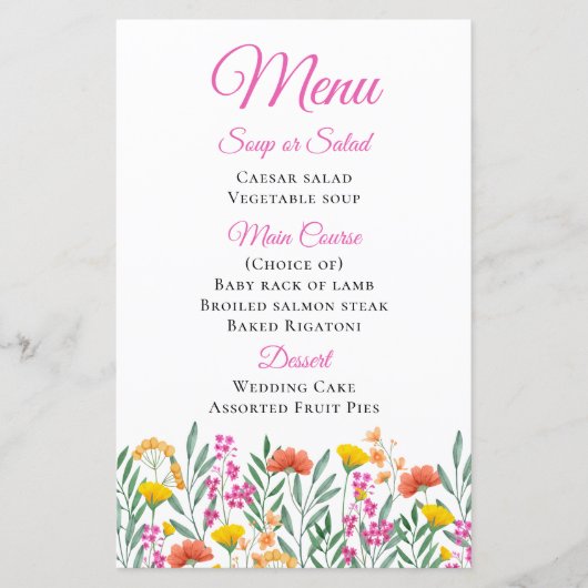 ワイルドフラワーウォータカラー春フローラ結婚のメニュー (正面)