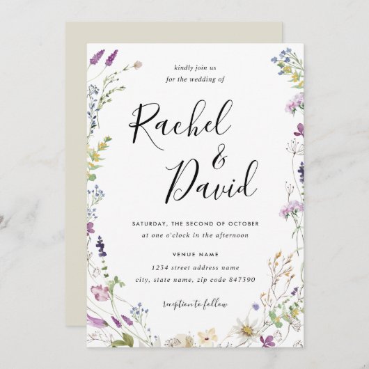 ワイルドフラワーウォータカラー結婚式招待状 招待状 (正面/裏面)