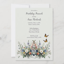 ワイルドフラワーウォータカラー誕生日ブランチ招待状 招待状
