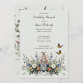 ワイルドフラワーウォータカラー誕生日ブランチ招待状 招待状 (正面/裏面)