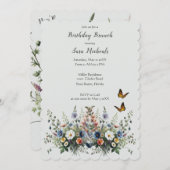 ワイルドフラワーウォータカラー誕生日ブランチ招待状 招待状 (正面/裏面)