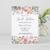 ワイルドフラワーウォータカラーSweet sixteen16誕生日 招待状 (スタンド正面)
