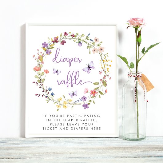 ワイルドフラワーウォーターおむつラッフルベビーシャワー ポスター