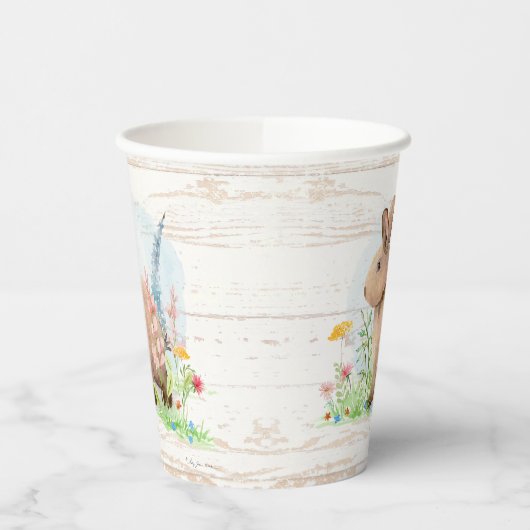 ワイルドフラワーウォーターカラーイースターバニー素朴ウッド 紙コップ (左)