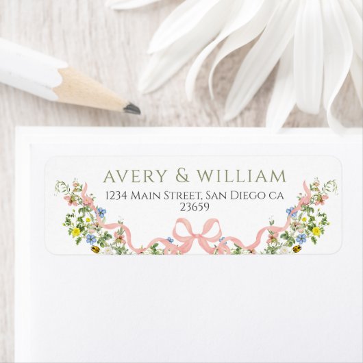 ワイルドフラワーウォーターカラーガーデンエレガントな結婚式 ラベル (インサイチュ)