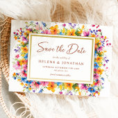 ワイルドフラワーウォーターカラーガーデンボホエレガントな結婚式 セーブザデート