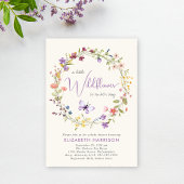 ワイルドフラワーウォーターカラークリームベビーガールシャワー 招待状