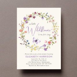 ワイルドフラワーウォーターカラークリームベビーガールシャワー 招待状