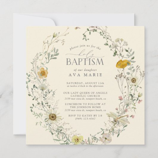 ワイルドフラワーウォーターカラーサマー秋バプテスマ 招待状 (正面)