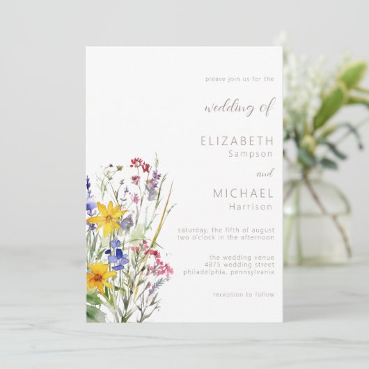 ワイルドフラワーウォーターカラーサマー結婚式招待状 招待状 (スタンド正面)