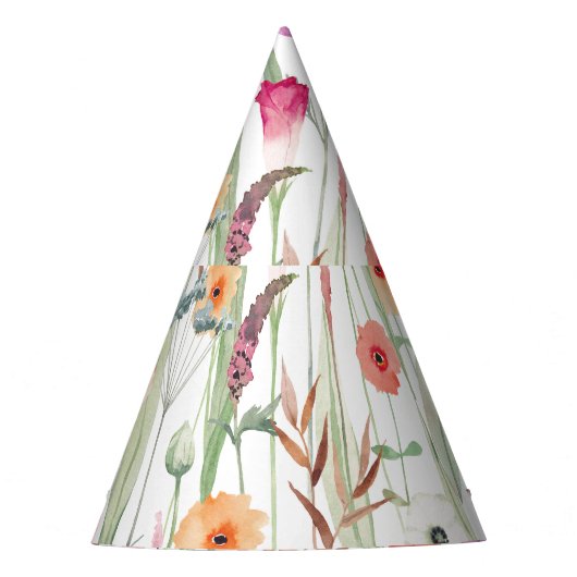 ワイルドフラワーウォーターカラーシームレスデザイン パーティーハット (正面)
