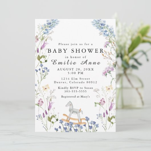 ワイルドフラワーウォーターカラーソフトプリントベビーシャワー 招待状 (スタンド正面)