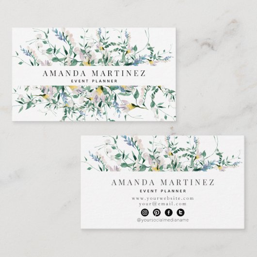 ワイルドフラワーウォーターカラーソーシャルメディア名刺 名刺 (正面/裏面)