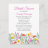 ワイルドフラワーウォーターカラーピンクフローラブライダルシャワー インビテーションポストカード (正面)