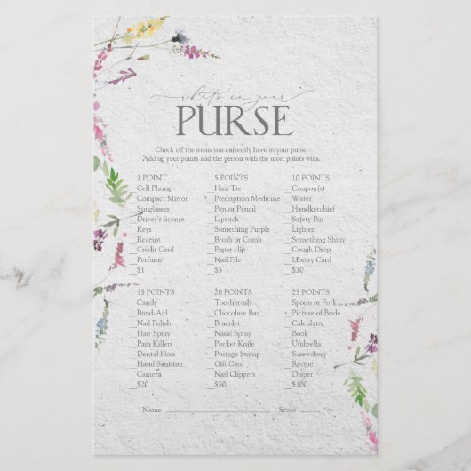 ワイルドフラワーウォーターカラーフォーラルブライダルシャワーゲーム (正面)