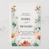 ワイルドフラワーウォーターカラーフラワーズボヘミ結婚アン 招待状 (正面/裏面)