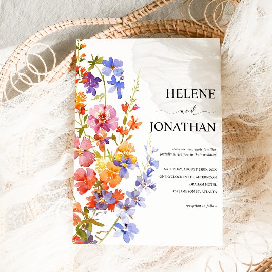 ワイルドフラワーウォーターカラーフローラエレガントな結婚式 招待状