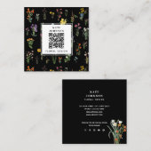 ワイルドフラワーウォーターカラーブラックフローラデザイナーBoho スクエア名刺 (正面/裏面)