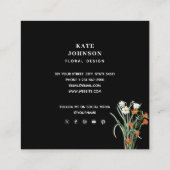 ワイルドフラワーウォーターカラーブラックフローラデザイナーBoho スクエア名刺 (裏面)