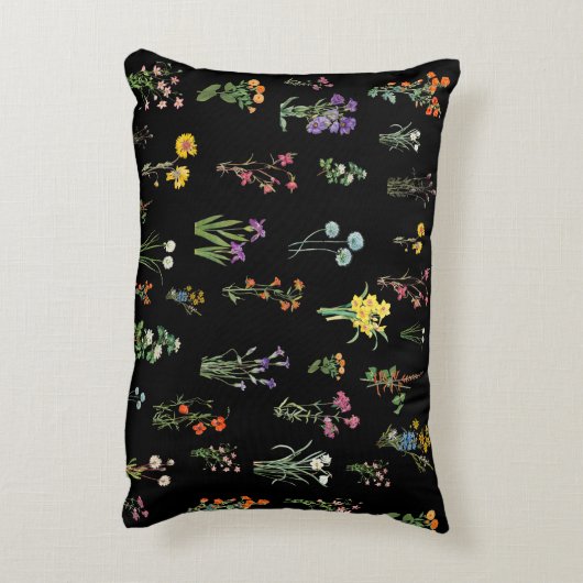 ワイルドフラワーウォーターカラーブラックボタニカルフローラ アクセントクッション (裏面(縦))
