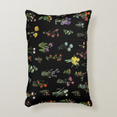 ワイルドフラワーウォーターカラーブラックボタニカルフローラ アクセントクッション (正面(垂直))