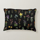 ワイルドフラワーウォーターカラーブラックボタニカルフローラ アクセントクッション (裏面)