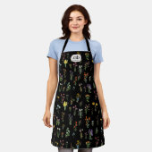 ワイルドフラワーウォーターカラーブラックボタニカルフローラ エプロン (着用した状態)