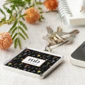 ワイルドフラワーウォーターカラーブラックボタニカルフローラ キーホルダー (側面)