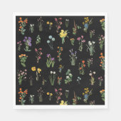 ワイルドフラワーウォーターカラーブラックボタニカルフローラ スタンダードランチョンナプキン (正面)