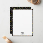 ワイルドフラワーウォーターカラーブラックボタニカルフローラ ノートカード (正面/裏面インサイチュ)