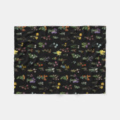 ワイルドフラワーウォーターカラーブラックボタニカルフローラ フリースブランケット (正面(横))