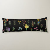 ワイルドフラワーウォーターカラーブラックボタニカルフローラ ボディピロー (裏面)