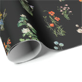 ワイルドフラワーウォーターカラーブラックボタニカルフローラ ラッピングペーパー (ロールコーナー)