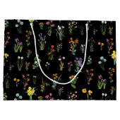 ワイルドフラワーウォーターカラーブラックボタニカルフローラ ラージペーパーバッグ (裏面)