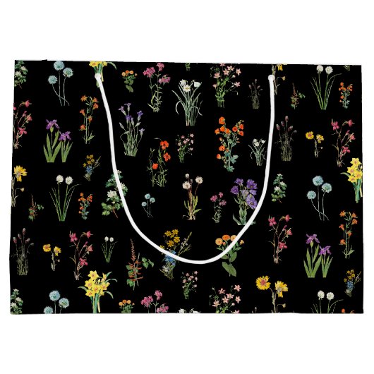 ワイルドフラワーウォーターカラーブラックボタニカルフローラ ラージペーパーバッグ (裏面)