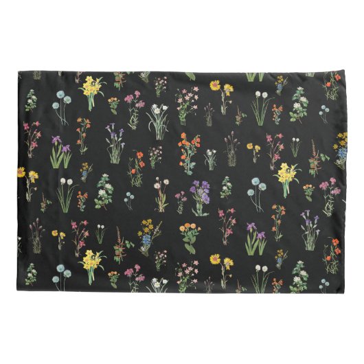 ワイルドフラワーウォーターカラーブラックボタニカルフローラ 枕カバー (裏面-左)