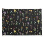 ワイルドフラワーウォーターカラーブラックボタニカルフローラ 枕カバー (裏面-右)