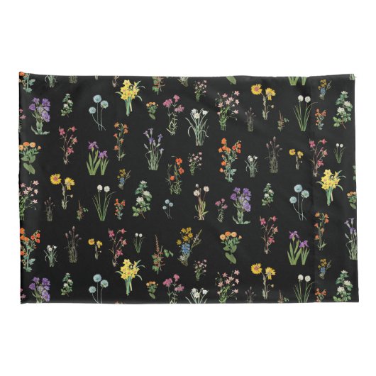 ワイルドフラワーウォーターカラーブラックボタニカルフローラ 枕カバー (裏面-右)