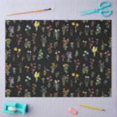 ワイルドフラワーウォーターカラーブラックボタニカルフローラ 薄葉紙 (クラフト)