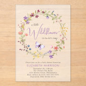 ワイルドフラワーウォーターカラーベビーガールシャワー アクリル招待状 (正面)