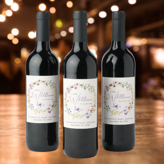 ワイルドフラワーウォーターカラーベビーガールシャワー ワインラベル