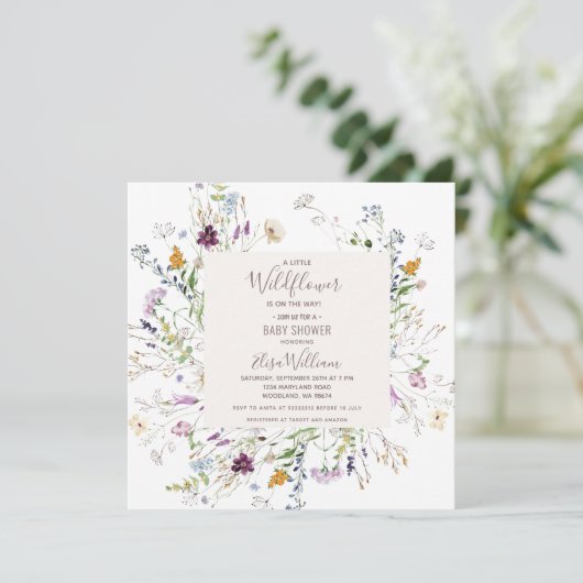 ワイルドフラワーウォーターカラーベビーシャワー招待状 招待状 (スタンド正面)