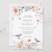 ワイルドフラワーウォーターカラーボタニカル春の結婚式 招待状 (正面)