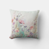 ワイルドフラワーウォーターカラーボホフローラガーデンフラワー クッション (正面)