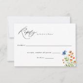 ワイルドフラワーウォーターカラーボホ結婚フラワーズリプライ 出欠カード (正面)
