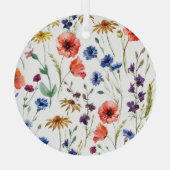 ワイルドフラワーウォーターカラーポピーChamomile背景 ガラスオーナメント (裏面)