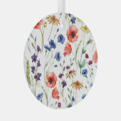 ワイルドフラワーウォーターカラーポピーChamomile背景 ガラスオーナメント (正面右)